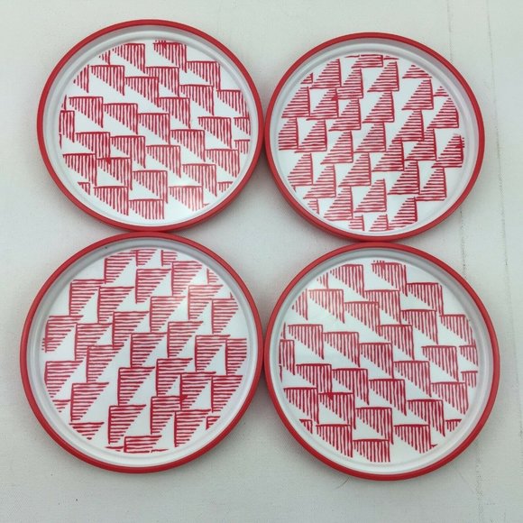 Room Essentials Appetizer Red and White Geometic Print Plates Set 4 Target